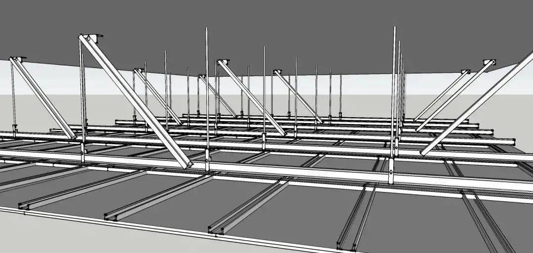 反向支撑吊顶详图-倒三角法△适用于:吊杆长度超过1.5m且小于2m时.