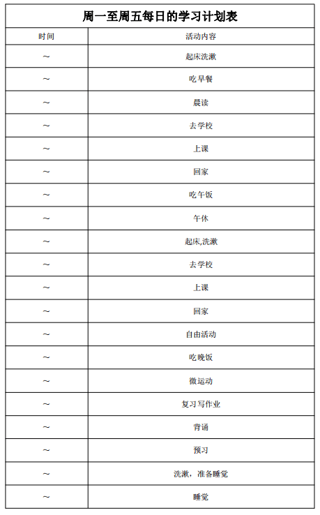 特點為大家準備了可供下載打印的計劃表,各圖如下:初中生計劃表所以