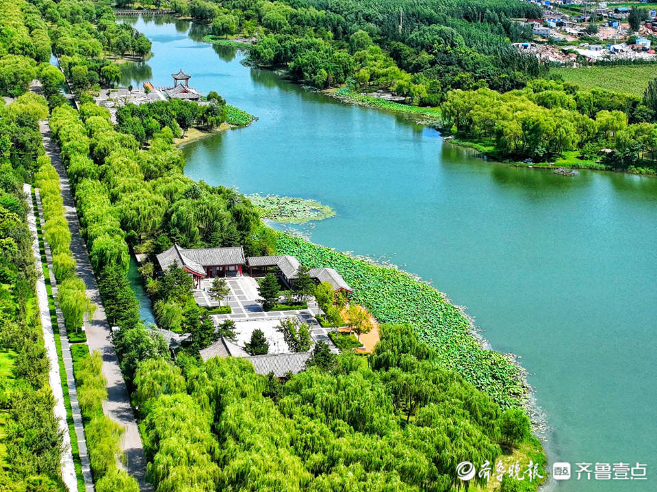 航拍济南绣江河公园,碧波荷韵美如画_情报员_风柳浪_河水