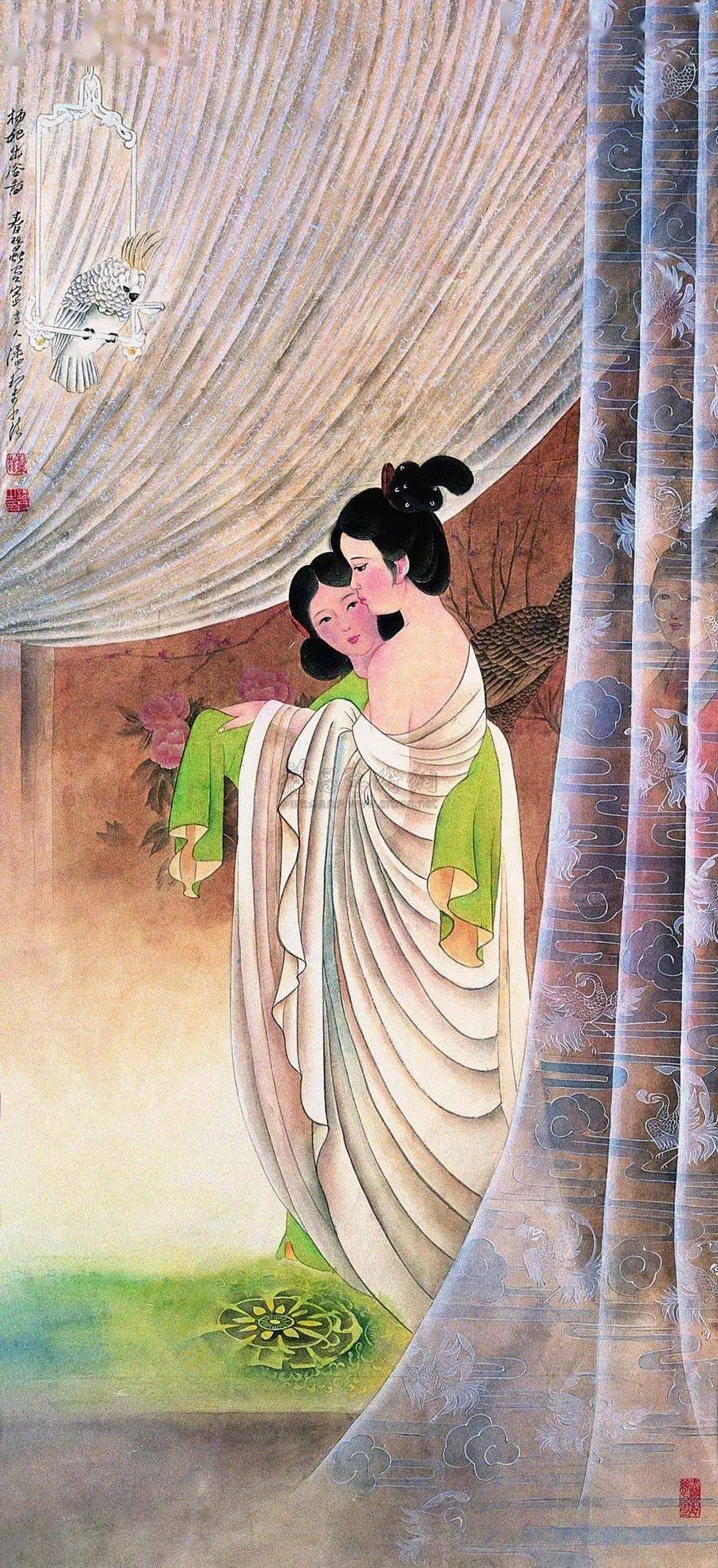 历代名家笔下的"贵妃出浴图",香艳至极!_工笔_仕女_人物