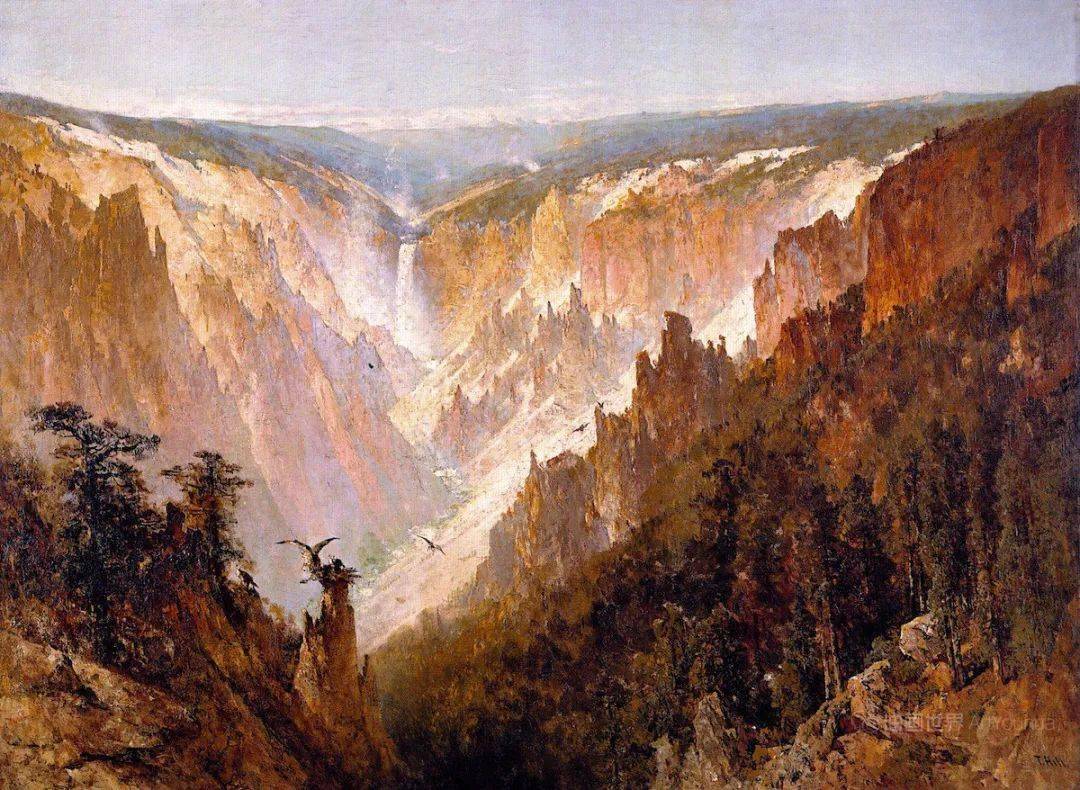 美国风景油画大师托马斯·希尔山水油画风景作品,气势磅礴,宏伟壮观!