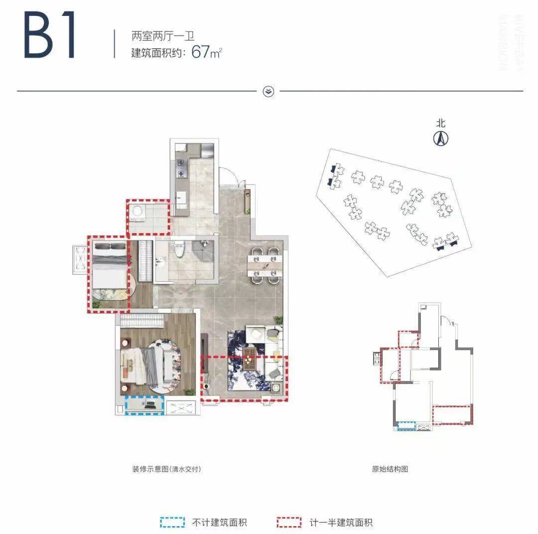 朗诗曜龙湾建面约67㎡户型不过,当前项目两公里内没有地铁,板块内的