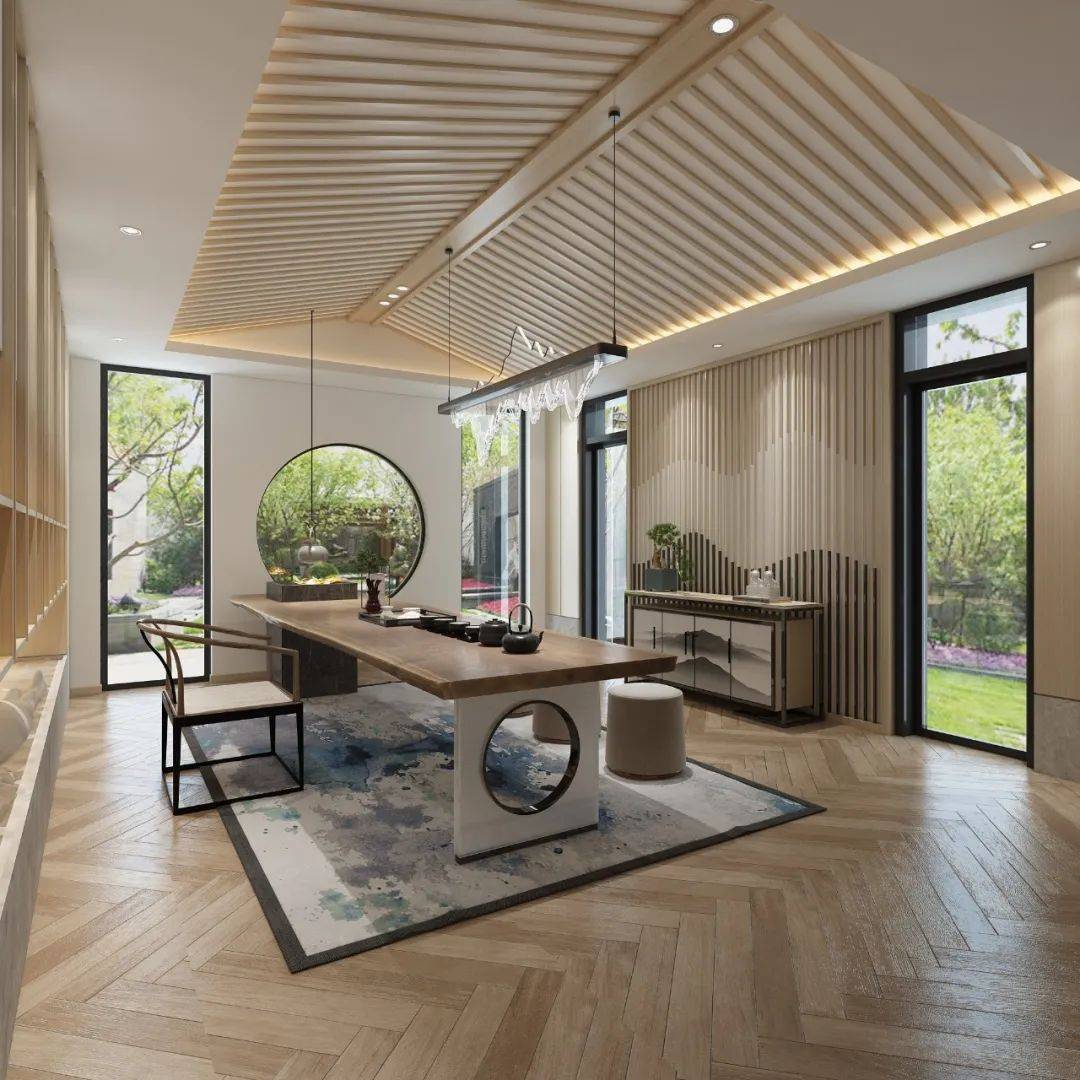 三种风格,五种茶室设计方案_造景_月亮_山水画