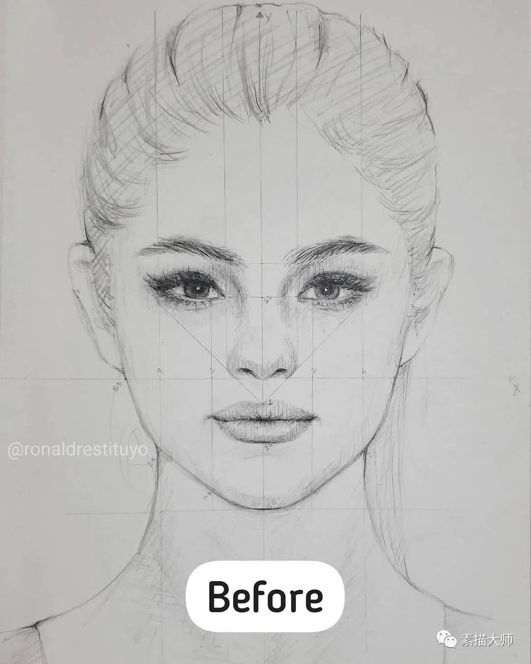 如何用黄金分割点画素描人像?#兰州画室#艺考_@ronald_五官_位置
