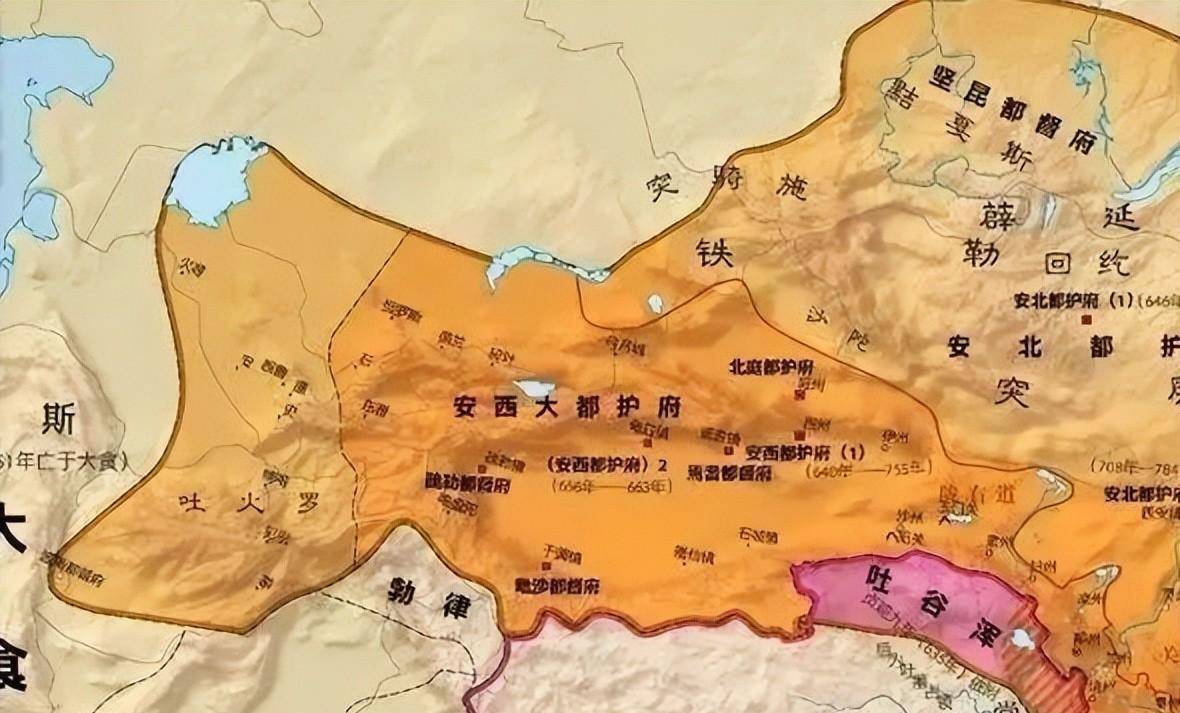 并至葱岭以西至达波斯,在武周时期北庭都护府分立之后,安西都护府分管