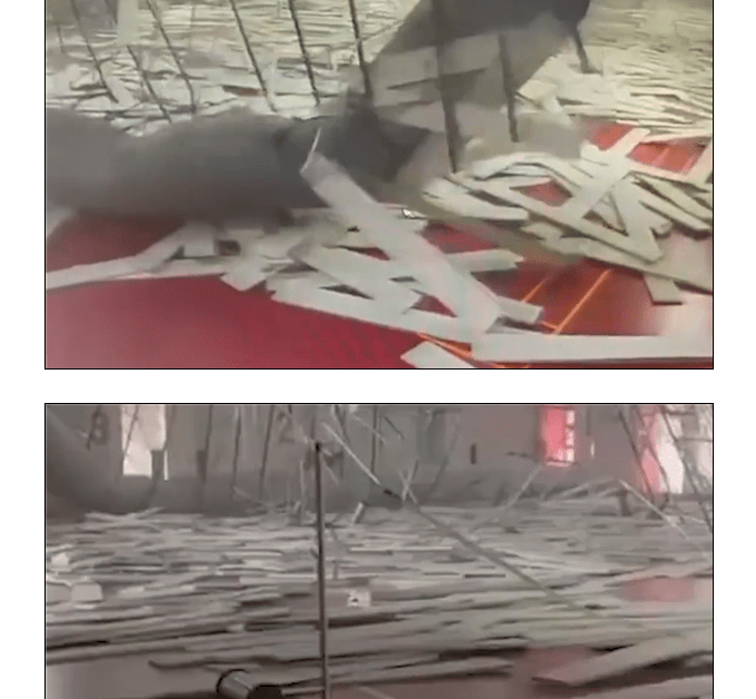 花莲强震:羽毛球馆天花板如雨砸下,一名男子被砸，造成背部受伤，被紧急送医
