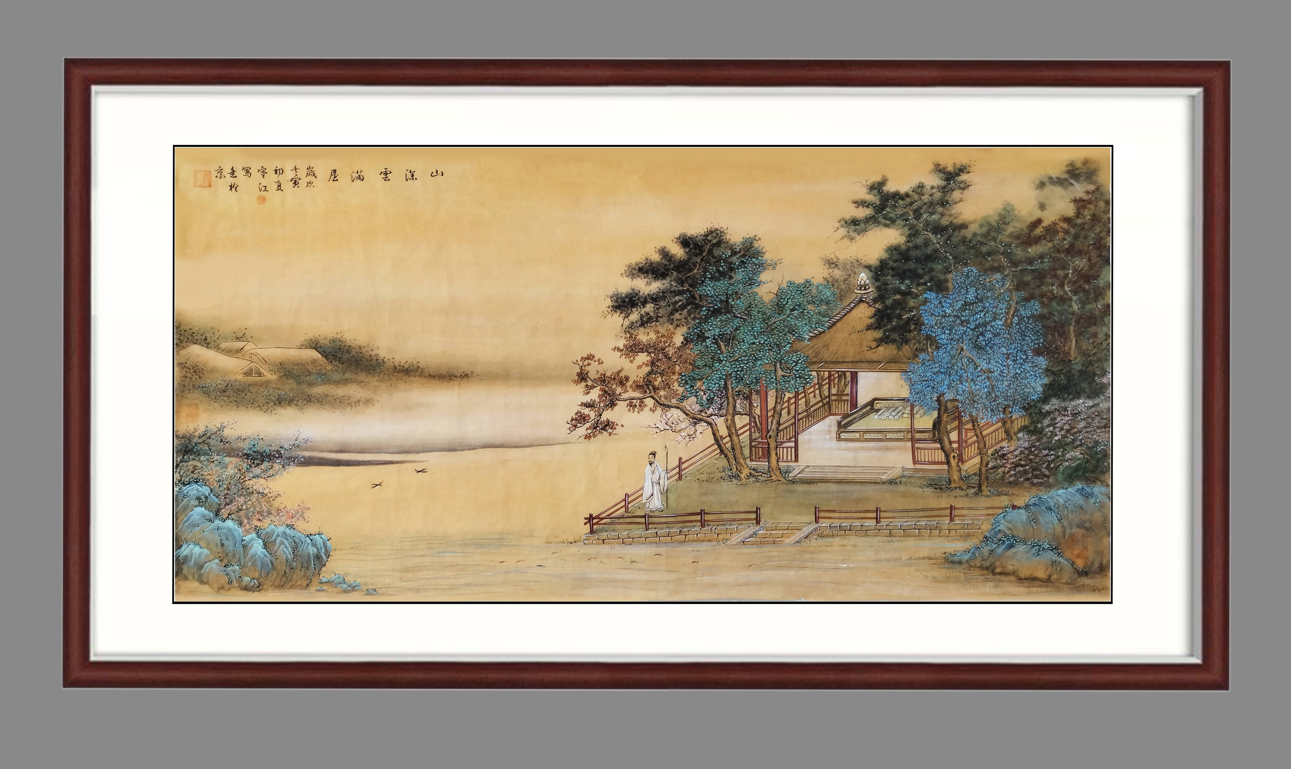 界画寒江---工笔仿古界画《杜少陵诗意图》_唐伯虎_杜甫_效果