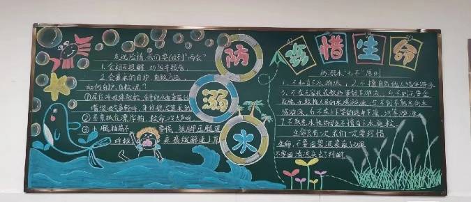 每一个黑板报都通过文字,图画的形式,各式各样的画面表达了对防溺水