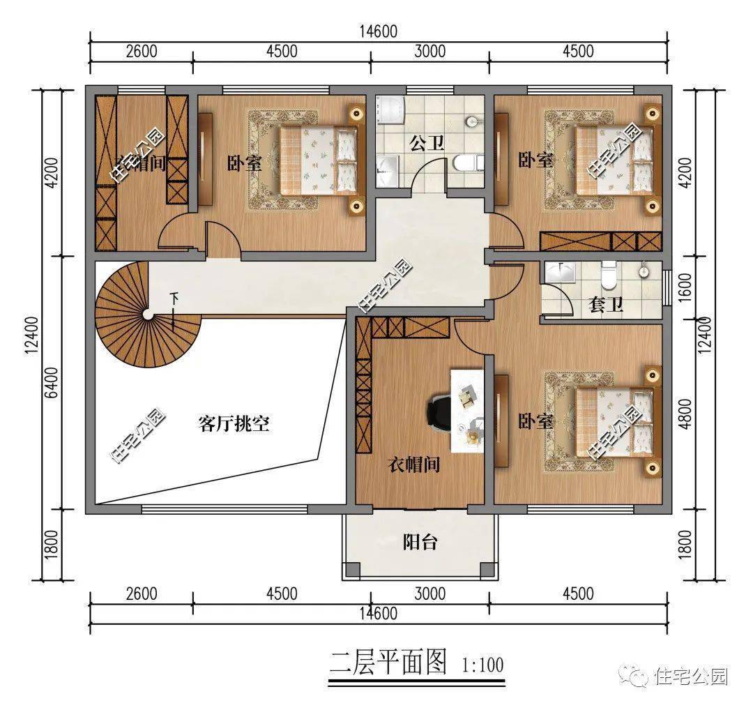 14×12米二层简欧雅宅,挑空客厅 全景落地窗更通透(2053)