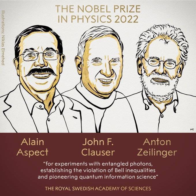 2022诺贝尔物理学奖花落“量子力学”领域：三名科学家证明量子纠缠客观存在