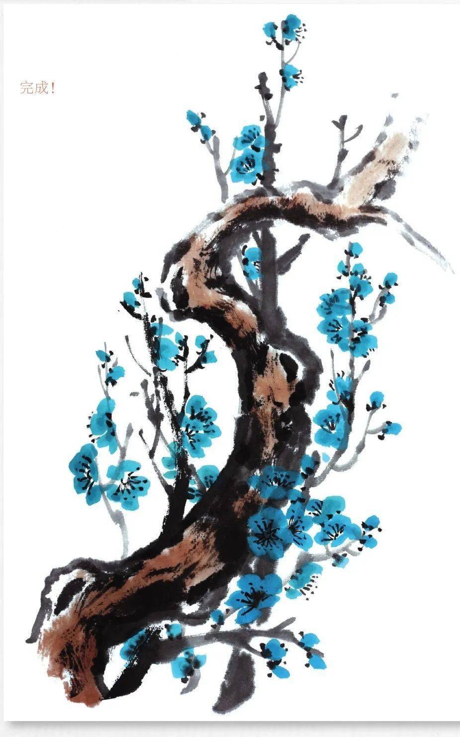 无师自通学画写意绿梅花_花朵_国画_部分