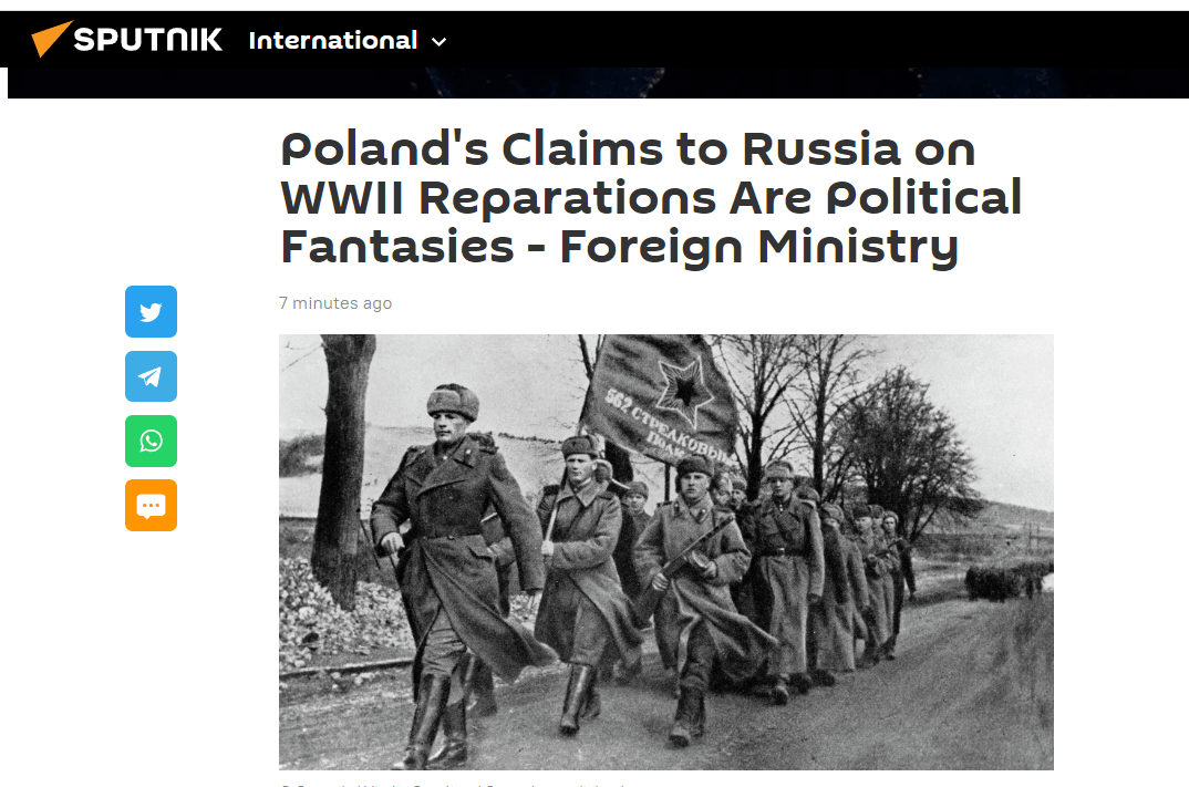 俄外交部官员：波兰向俄罗斯索要二战赔偿是政治幻想