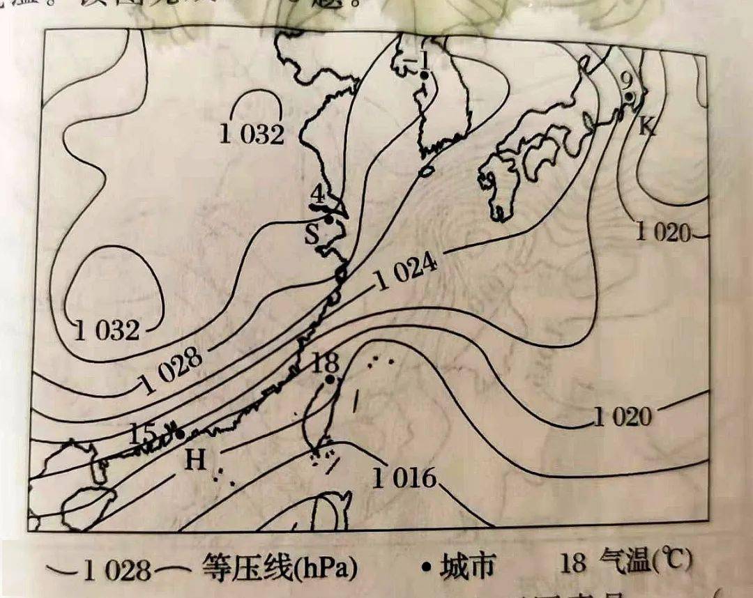 图中h处,也在一高压和低压之间,等压线密集,风比较大,高压形成的北风