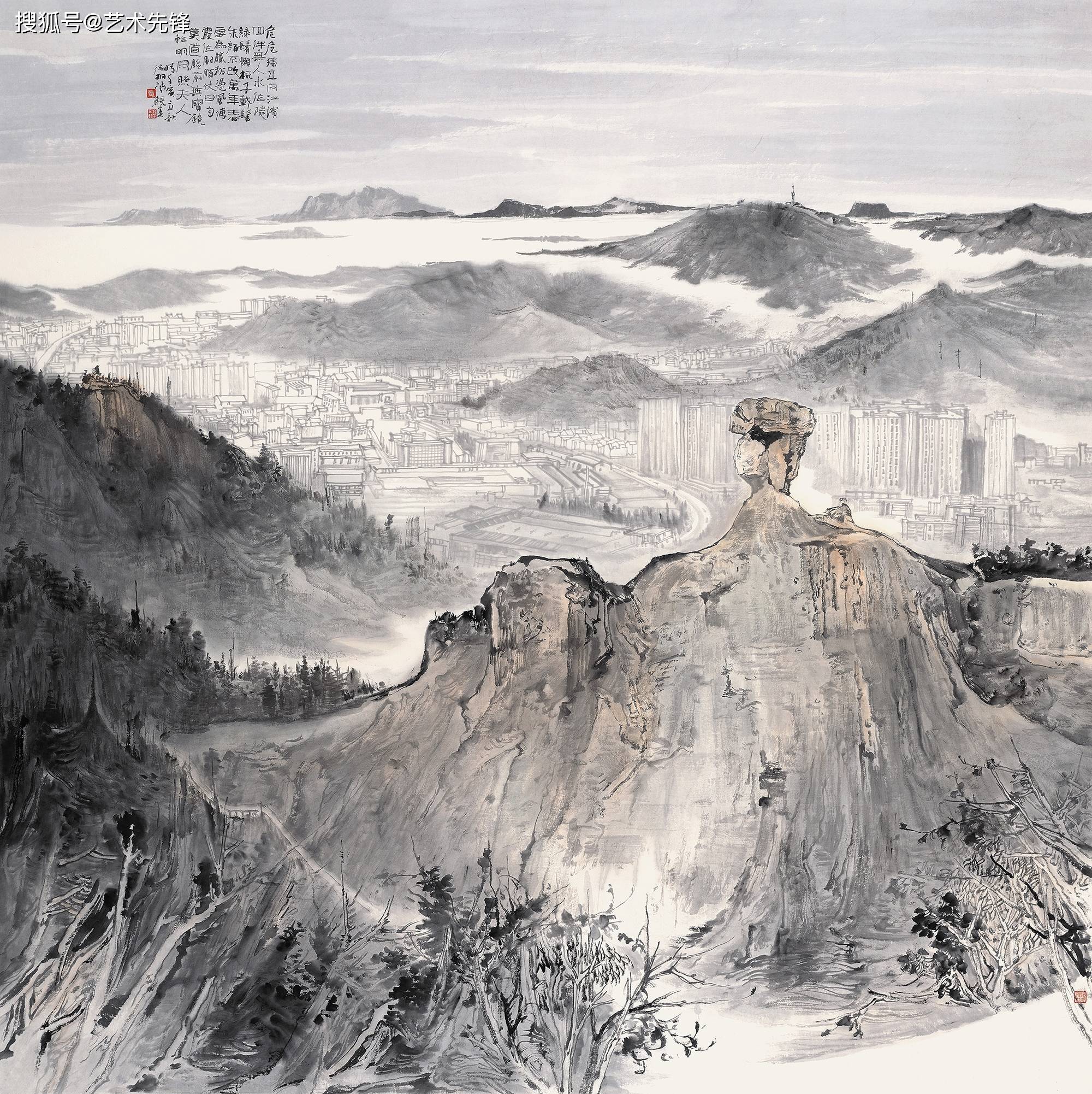 「山水画家李统英」台州写生之三,温岭,临海古城,天台石梁飞瀑_作品