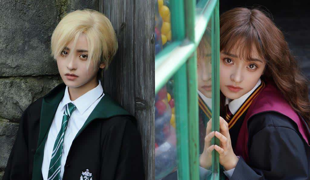 沈月装扮成,赫敏,马份「雌雄难辨」 小正太造型比女装好看_假发_短发