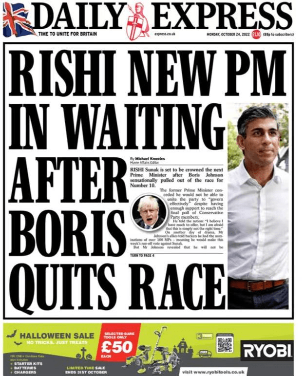 约翰逊临阵弃选，英国有望迎来首位“印度裔首相”