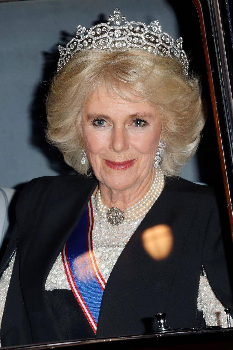 在 2015 年惠灵顿公爵的滑铁卢宴会上,康沃尔公爵夫人佩戴了宝诗龙