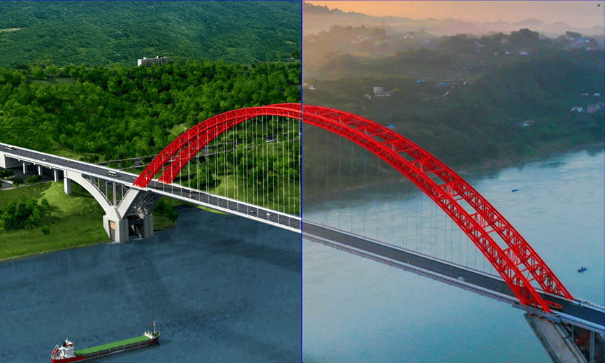 主跨507米,是世界最大跨径的飞燕式钢管混凝土系杆拱桥.