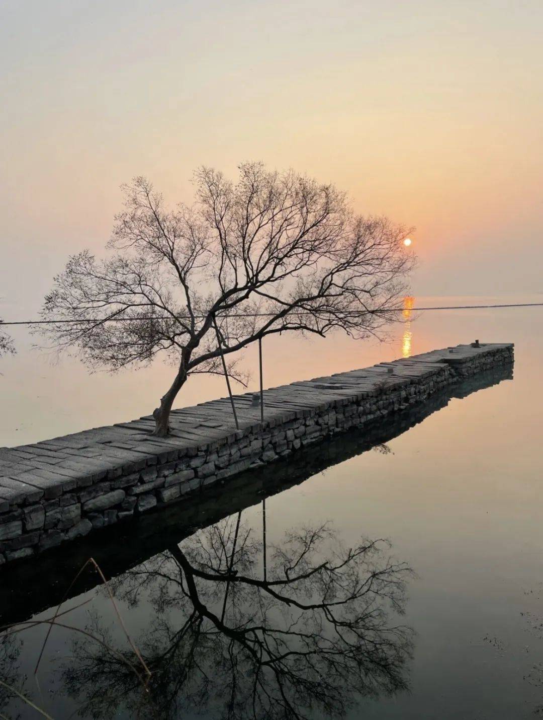 来到太湖西山岛明月湾古码头静静伫立直至黄昏落日的到来