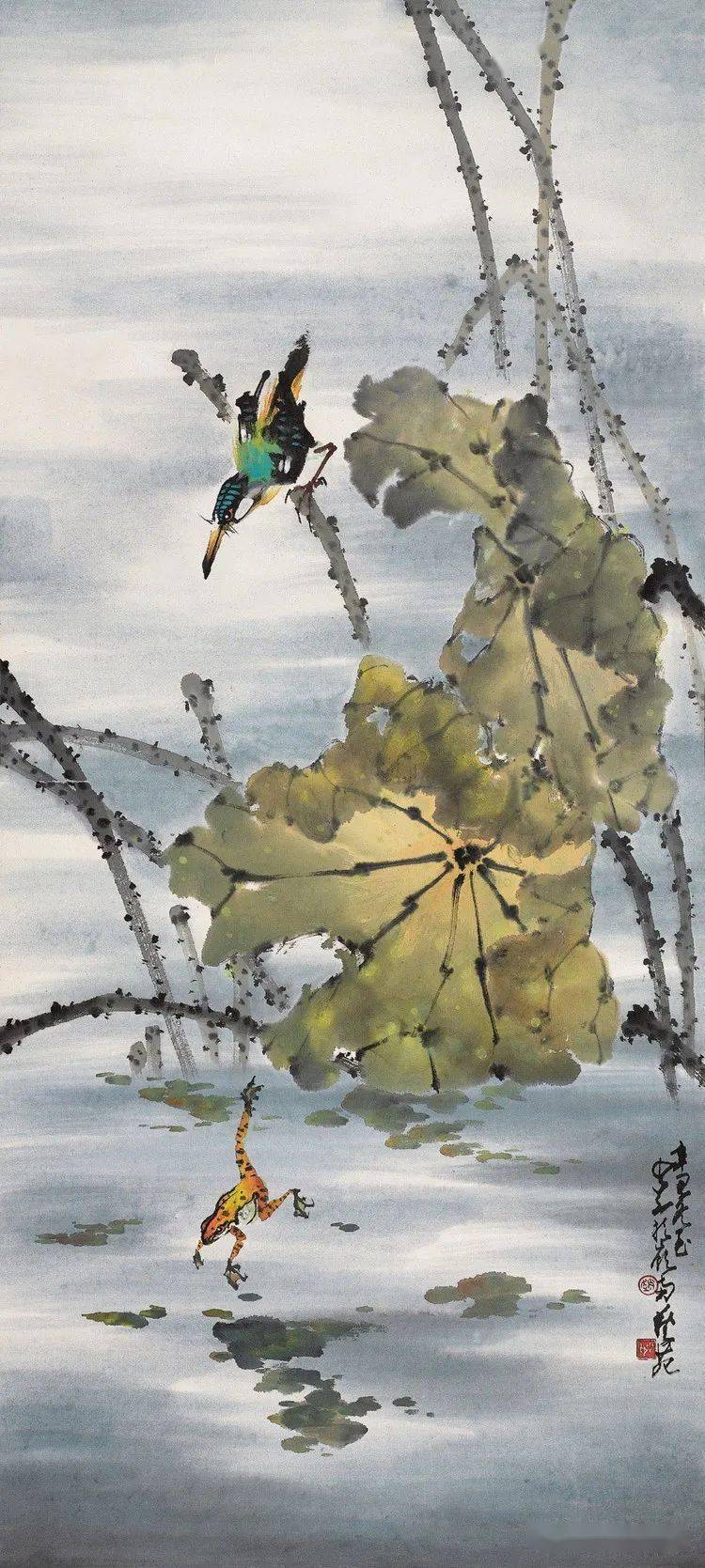 岭南画派花鸟画技法——锦鲤,翠鸟,螳螂的画法_颜色_部分_身体