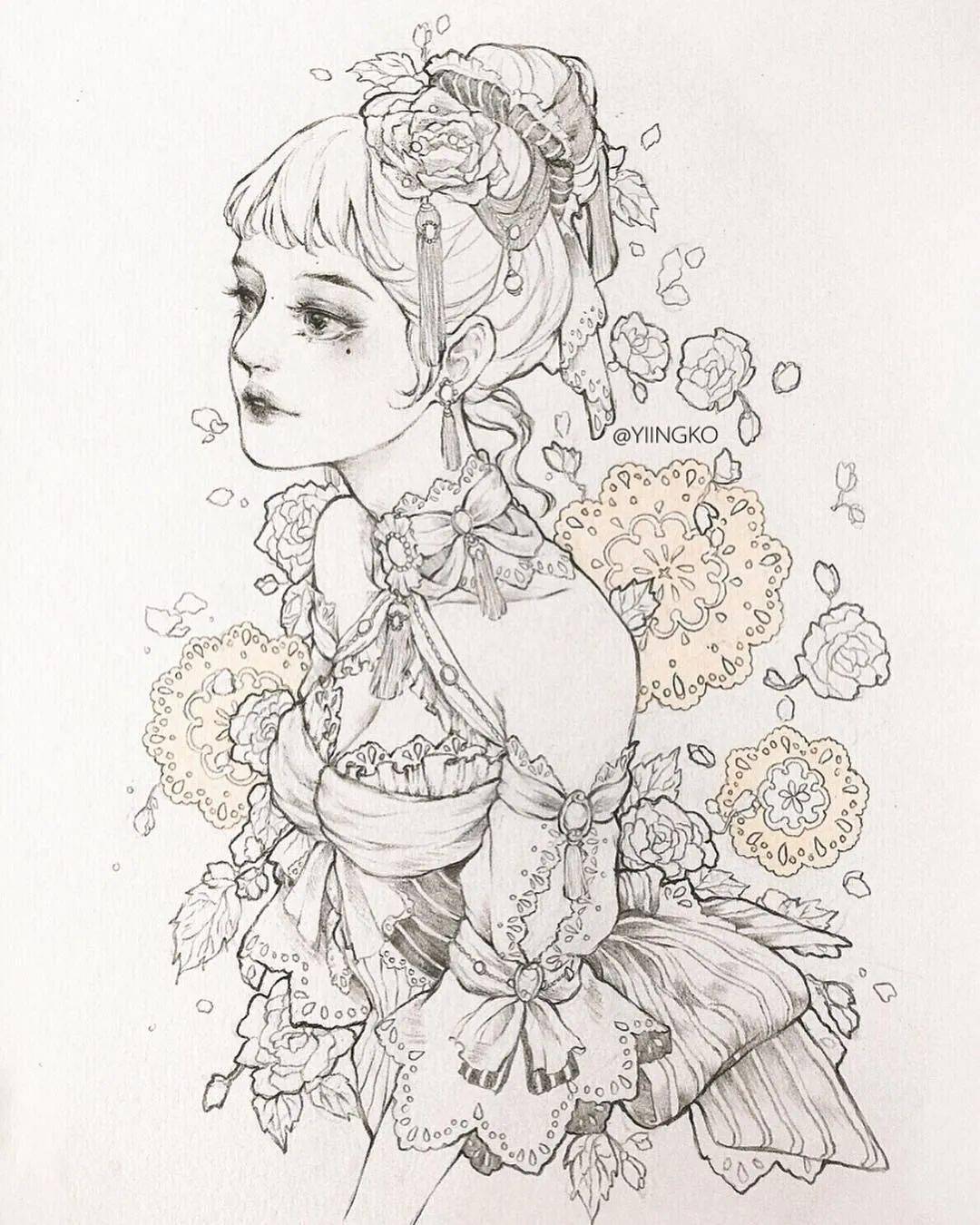 手绘动漫女孩头像线稿~画起来~_ins_版权_网络