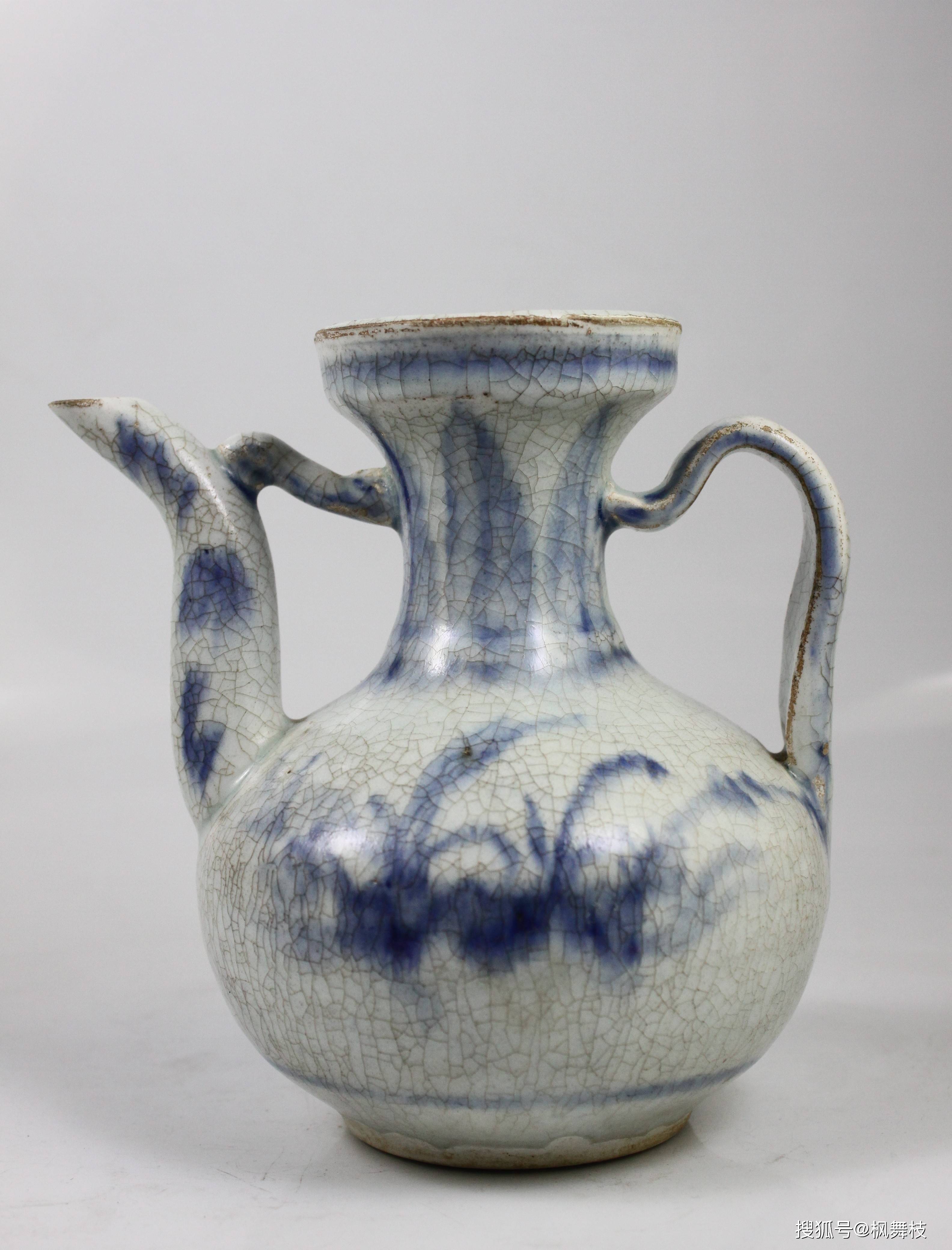 明早期青花花卉纹执壶 枫舞枝(李震)藏鉴_评分_价值_估价