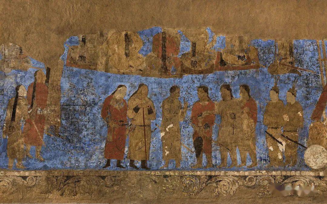 厅西墙(局部)我们可以看到唐高宗和侍卫身上显眼的胡禄与"虎韔豹韬"