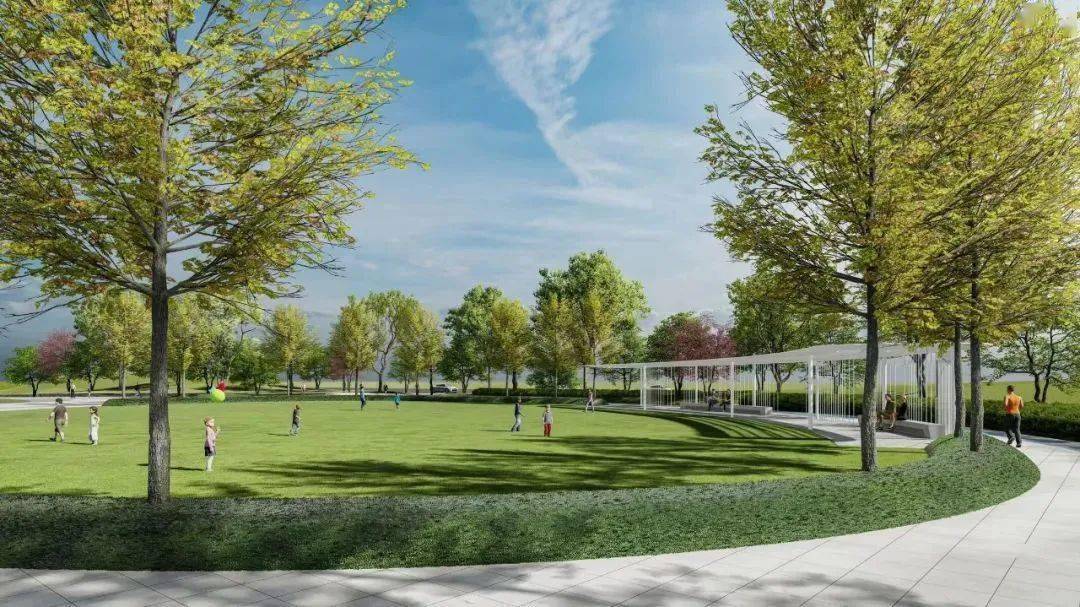 与道路走向以蜿蜒的流线型设计公园利用起伏的地形在景观绿化上摇摇椅