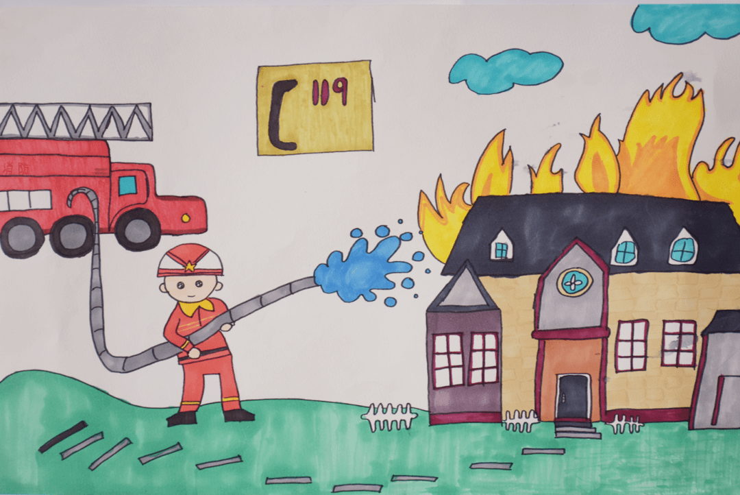 防火防灾绘画简单图片