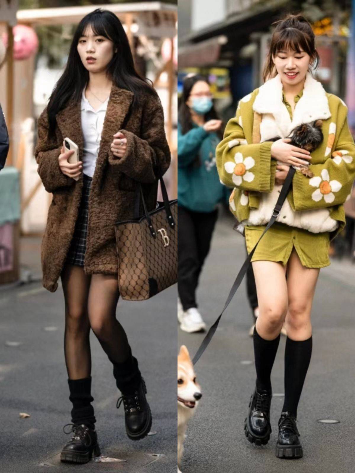 过膝的长筒袜,长度在膝盖下方的长筒袜,或者中筒袜,短袜与低帮马丁靴