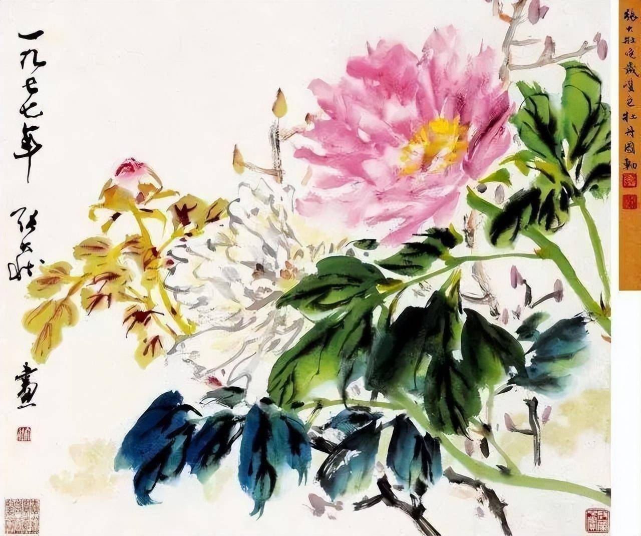 张大壮牡丹画,色彩清丽,秀逸淡雅_南田_花鸟画家_画面