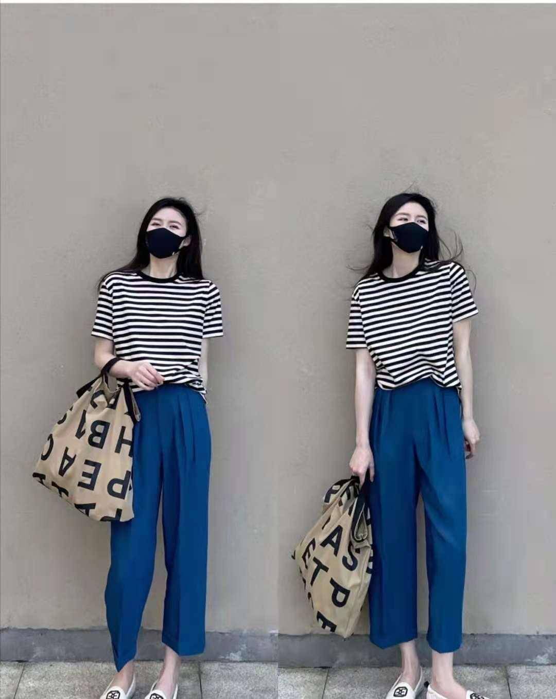 条纹t恤配什么颜色裤子好看_look_经典_白色