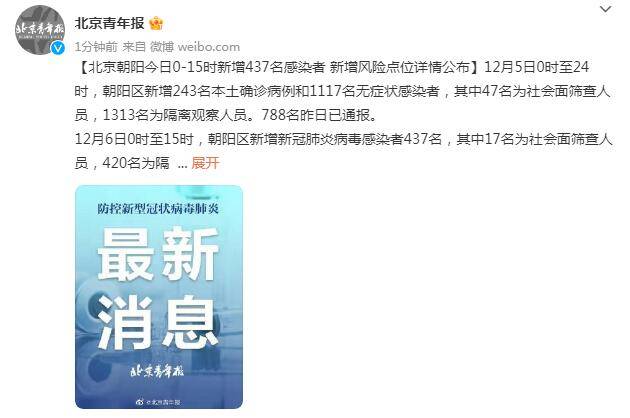 北京朝阳今日0 15时新增437名感染者 新增风险点位详情公布 人员 常营店 病例