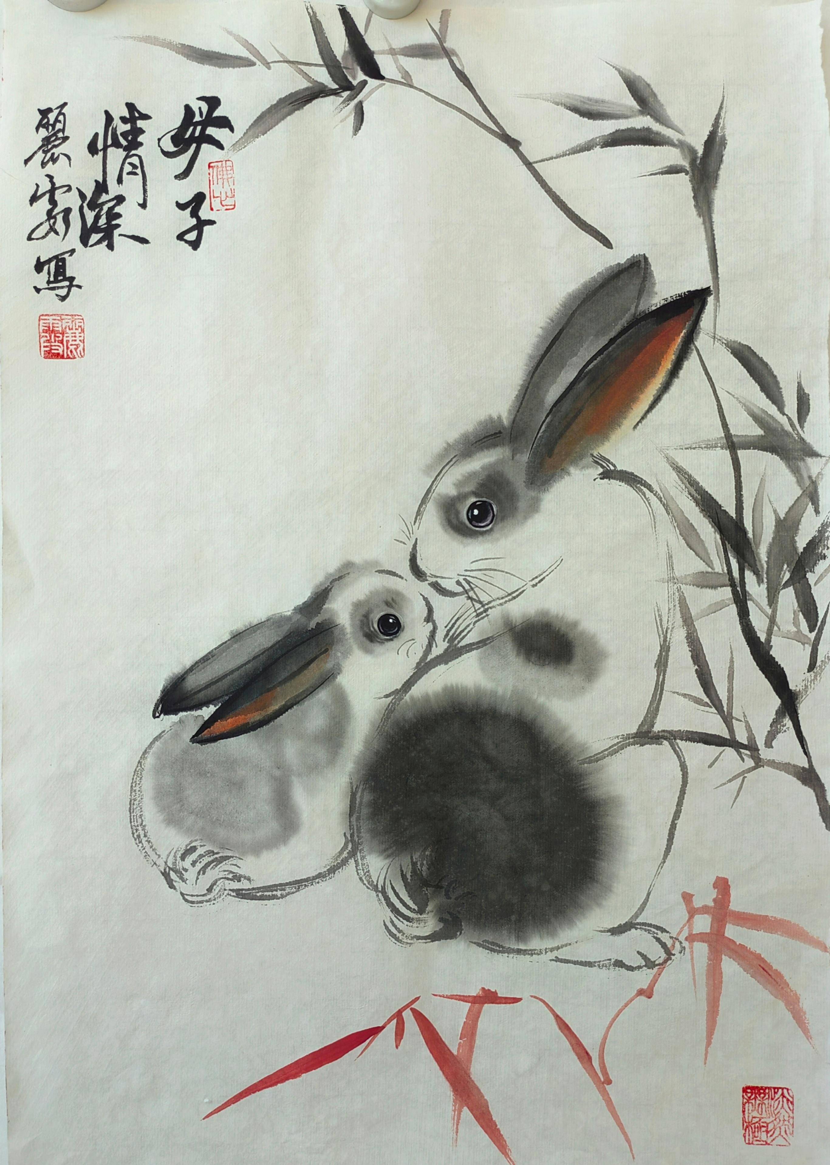 玉兔献瑞 国画贺岁