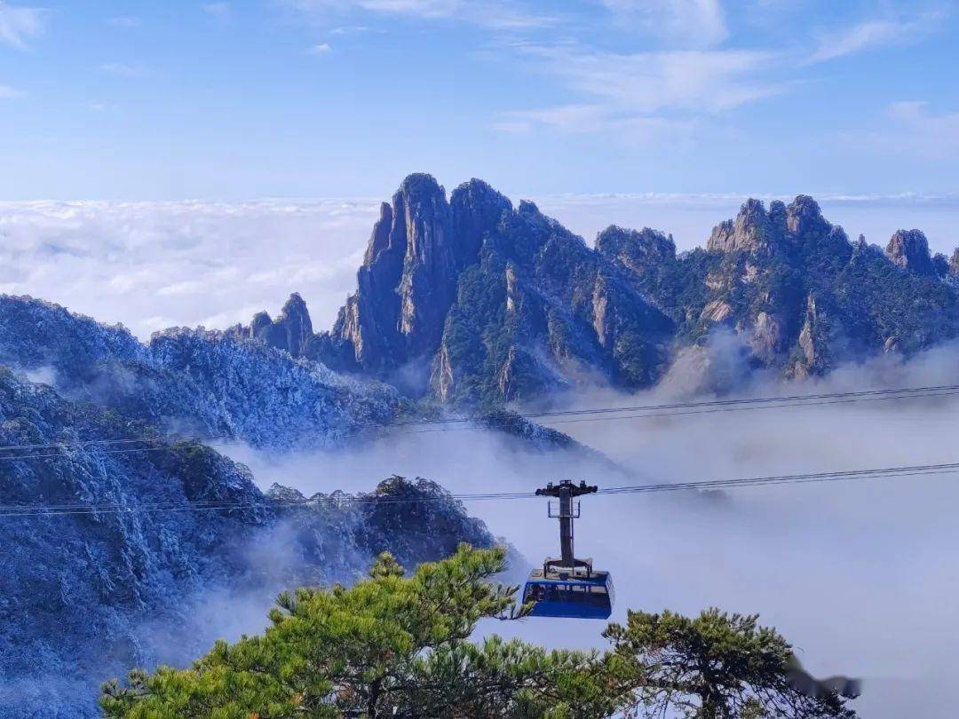 安徽人游安徽 | 黄山风景区雪后放晴,云海晚霞相伴分外浪漫_雪景_山峰