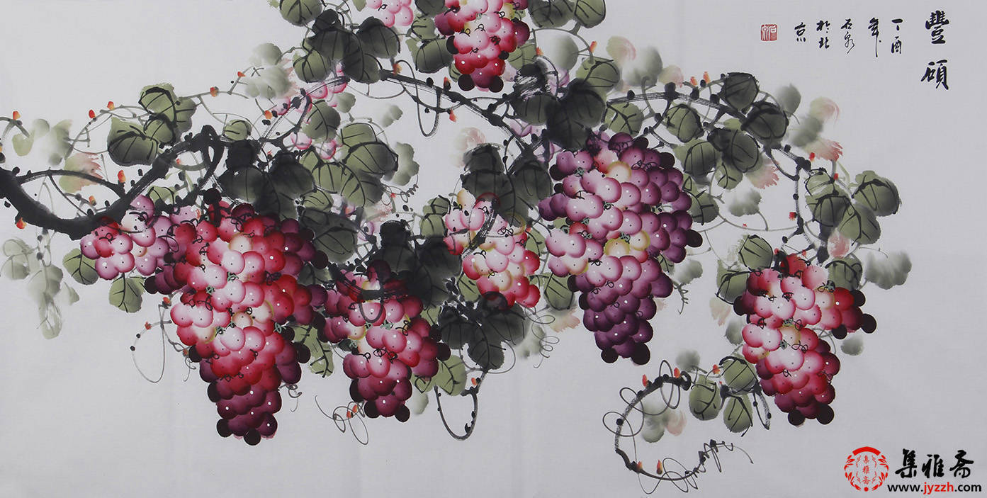 赵汗青写意葡萄欣赏:珠圆玉润,颗颗如紫玉,让人垂涎欲滴_作品_山东