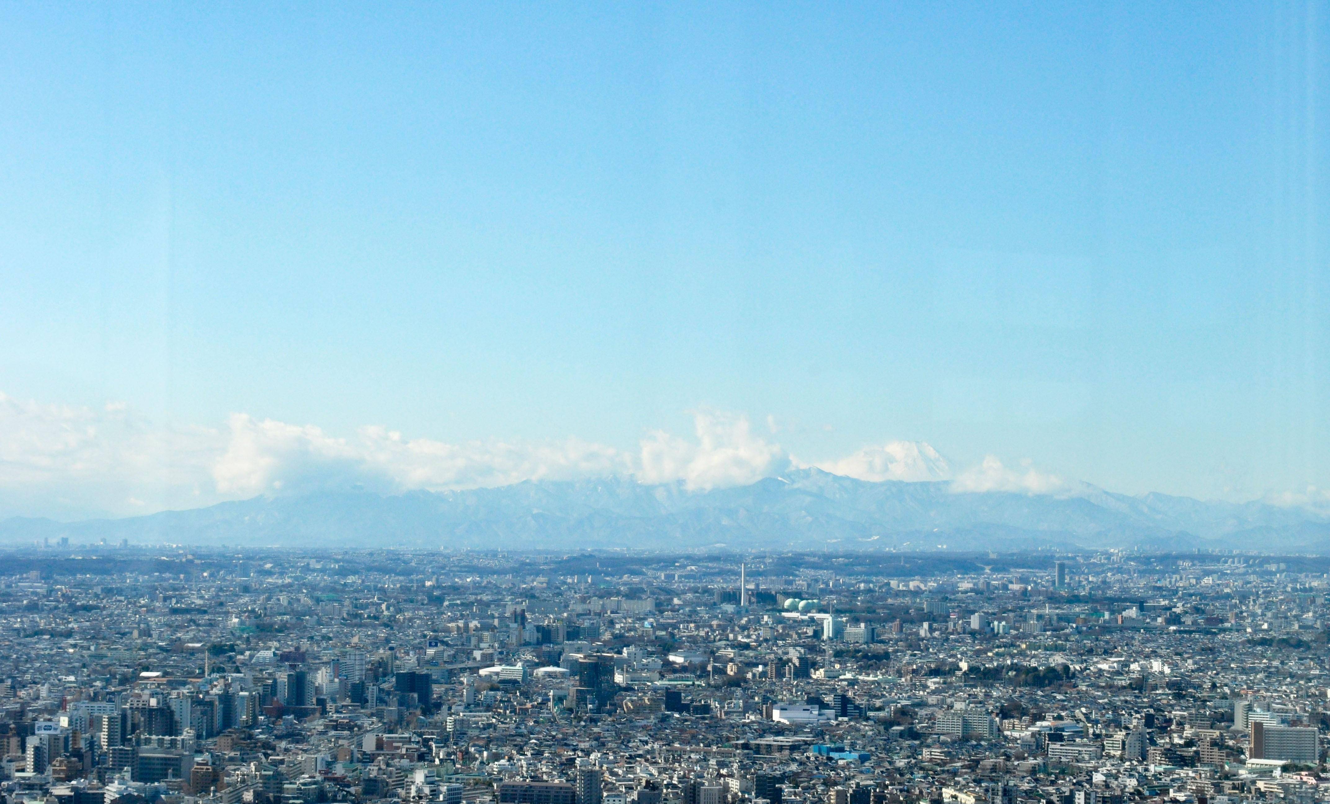 高空俯瞰东京全景,建筑密集而精致,超高层大楼却不多