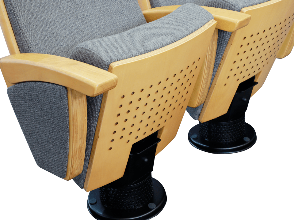 独脚站脚可选配下送风装置,有效改善礼堂/剧院内的空气流通,座背板