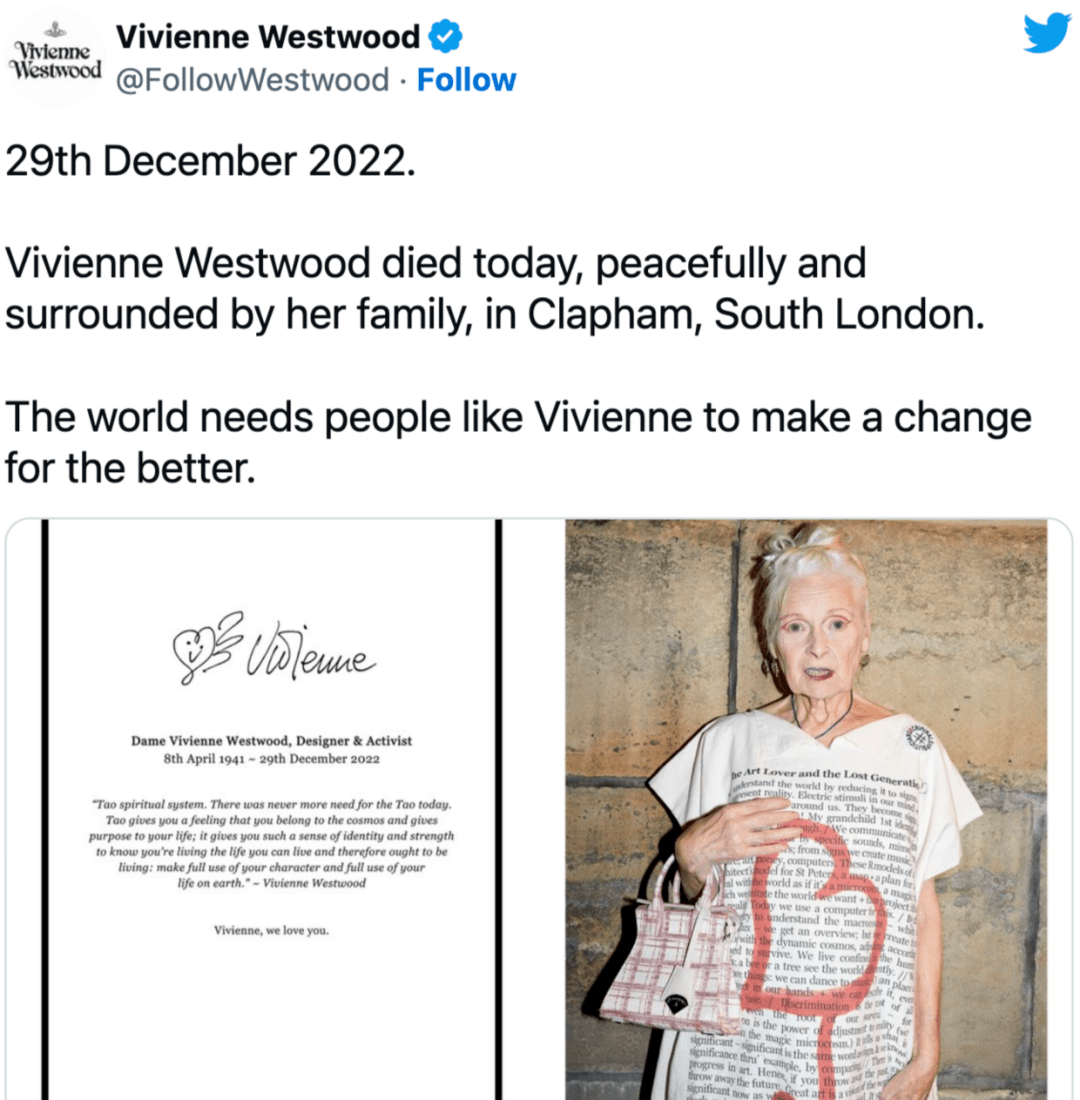 设计师Vivienne Westwood离世！对女王露裙底挑衅，80岁仍是叛逆少女