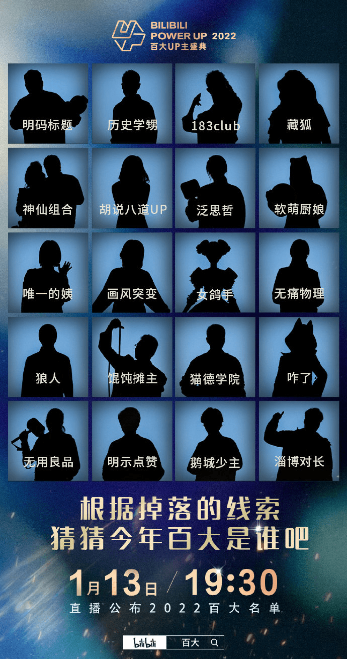 B站公布 2022 百大 UP 主剪影,1 月 13 日正式揭晓名单_直播_用户_年度