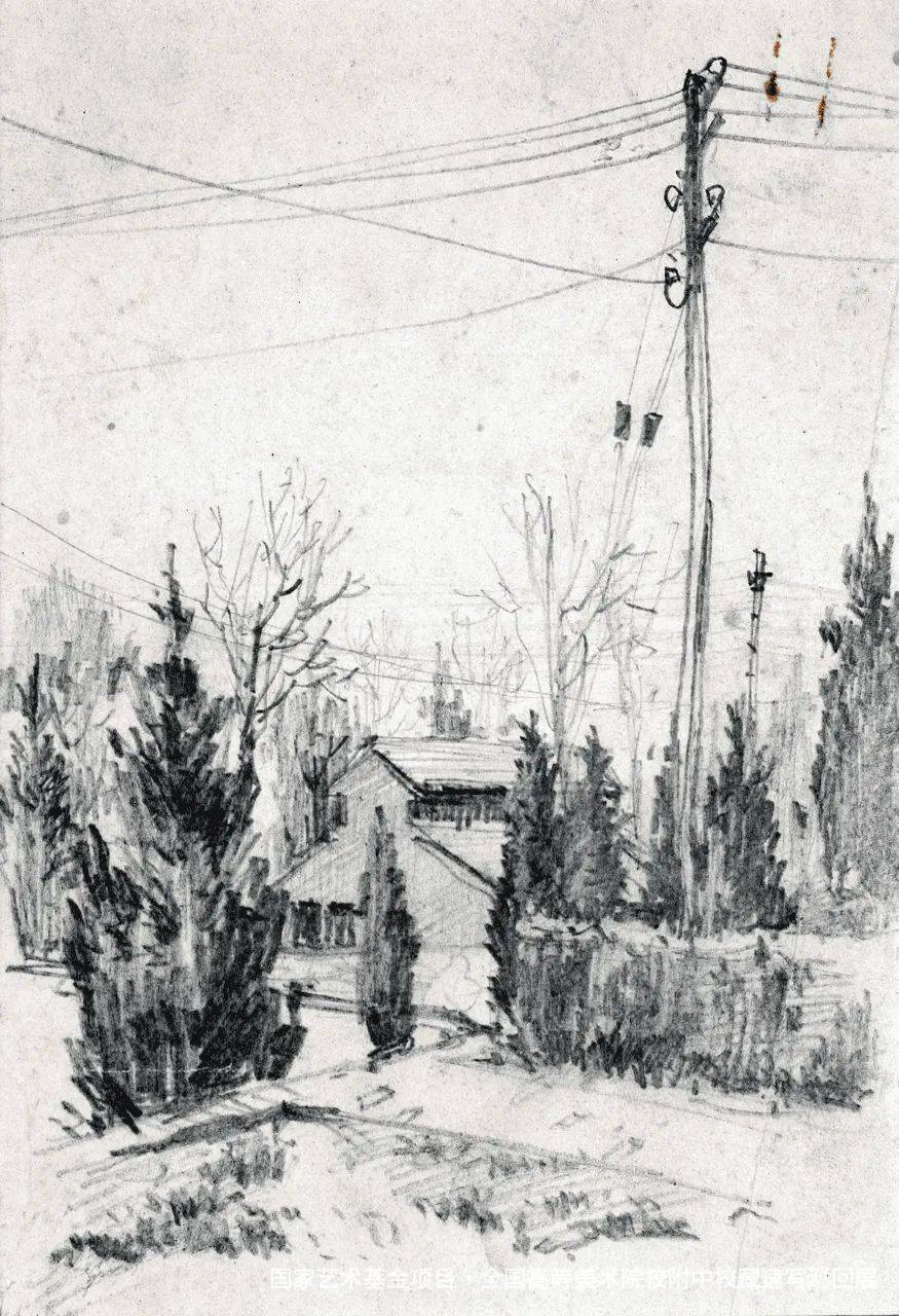 1961年材料:纸本炭笔尺寸: 23cm×17cm作者:佚名风景速写日期:1961年
