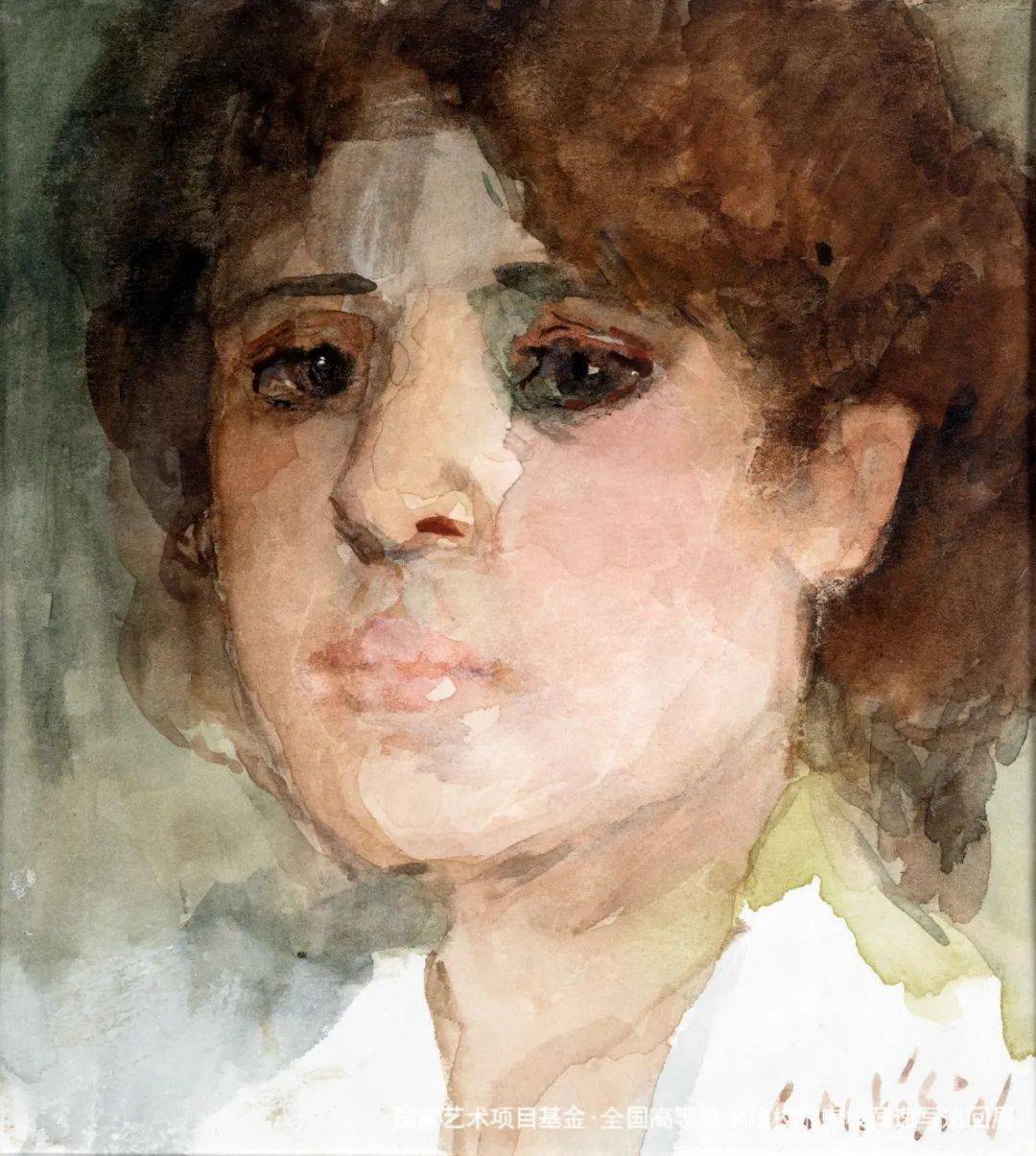 肖像作者:杨鸣山尺寸:13cm×14cm材料:纸本水彩日期:1970年杨鸣山1933