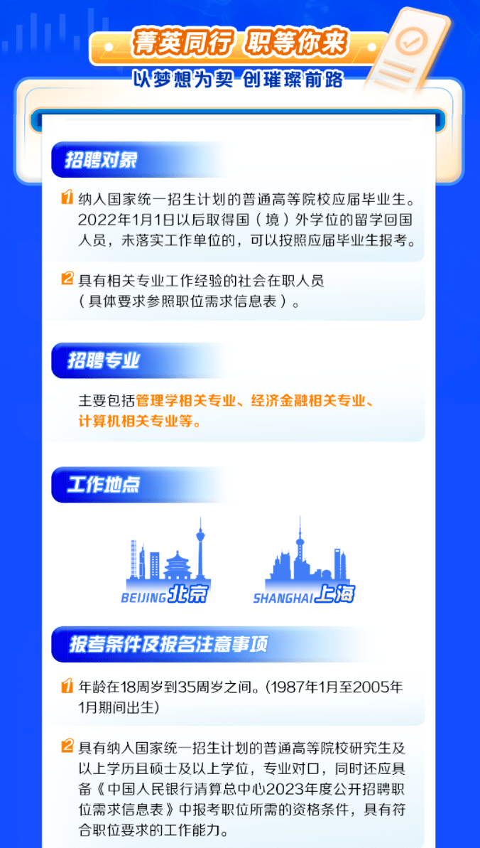 校园招聘 | 中国人民银行直属事业单位!中国人民银行清算总中心2023春招!