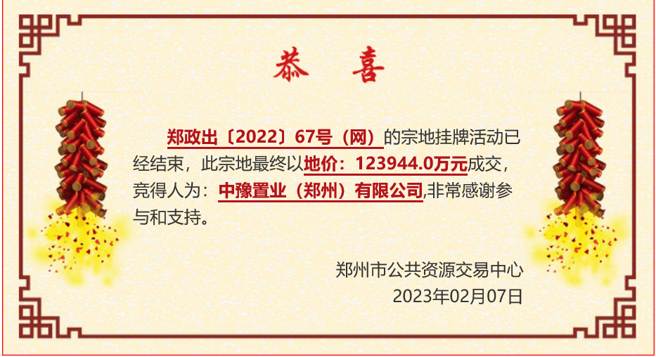 建业再出手！郑州市2023年首轮土拍落槌