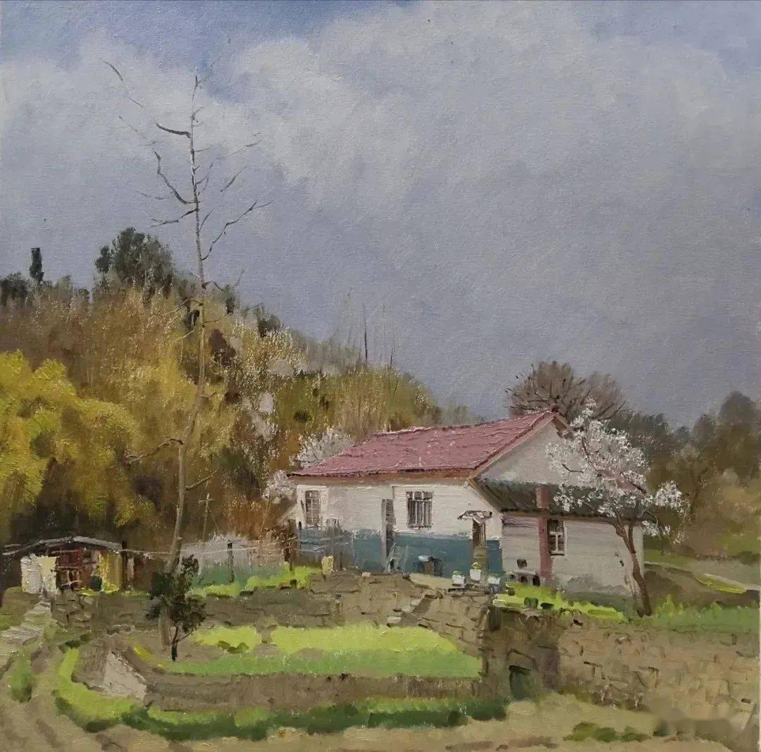 侯宝川《海窝子的春天写生之三》布面油画 80x80cm2021.