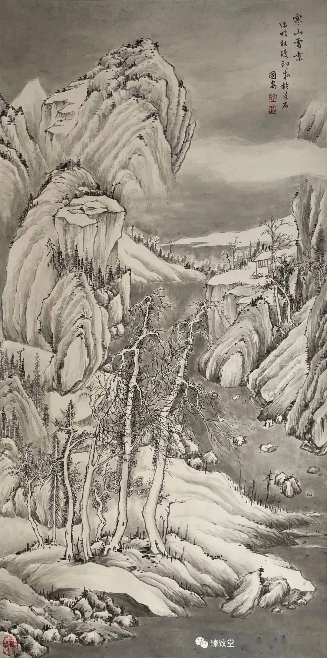 程国安 仿明代杜琼 寒山雪景 136cmx68cm甄建仪 临明代唐寅 春游女几