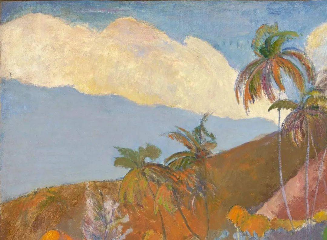 在作品《大溪地的风景》中,保罗·高更用蜿蜒的轮廓勾勒出热带地区有