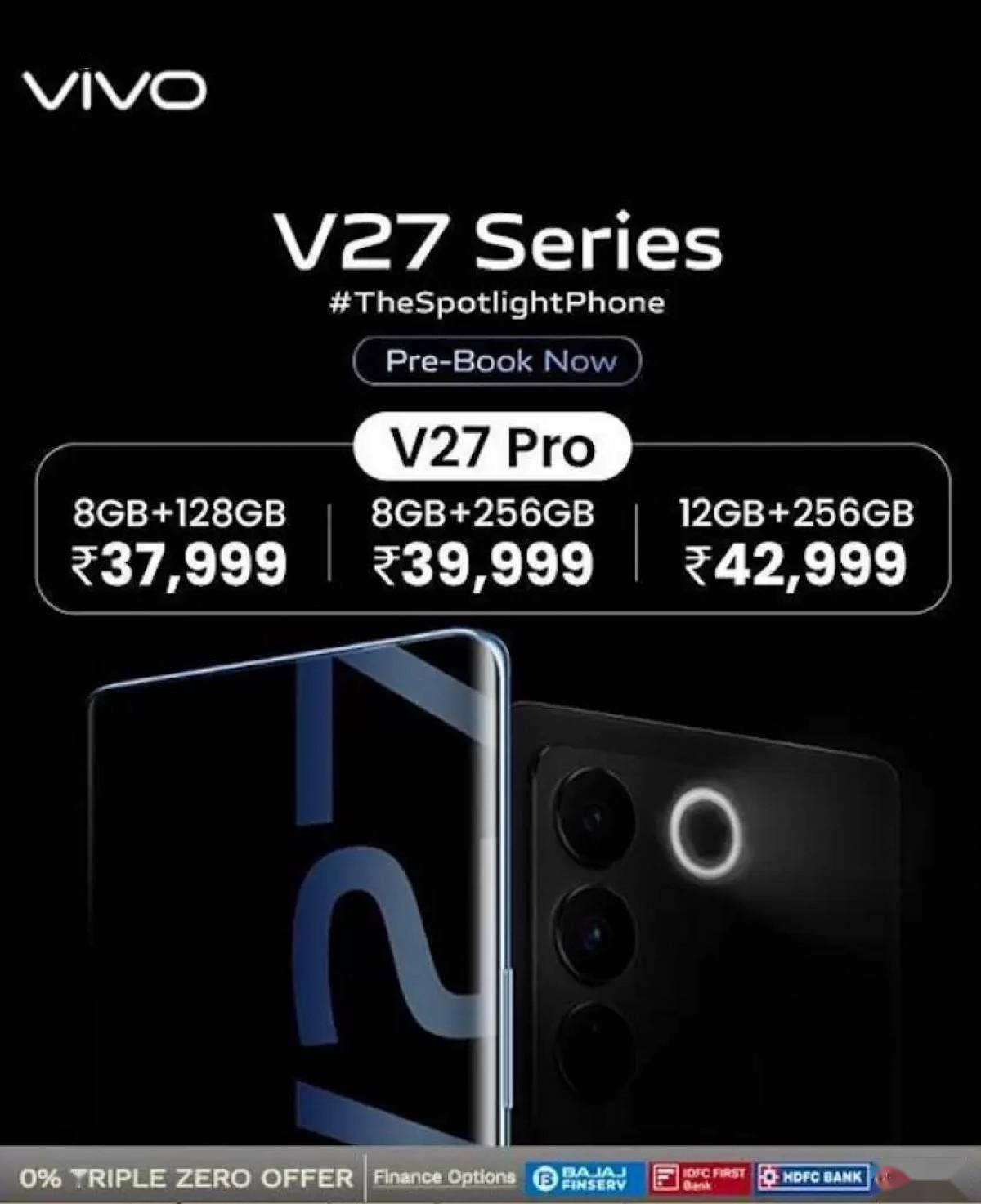 vivo V27 Pro 手机 8GB+128GB 售价 37999 印度卢比