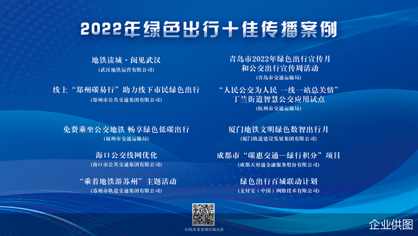 2022年绿色出行十佳传布案例公布 付出宝绿色出行百城联动方案等项目获评