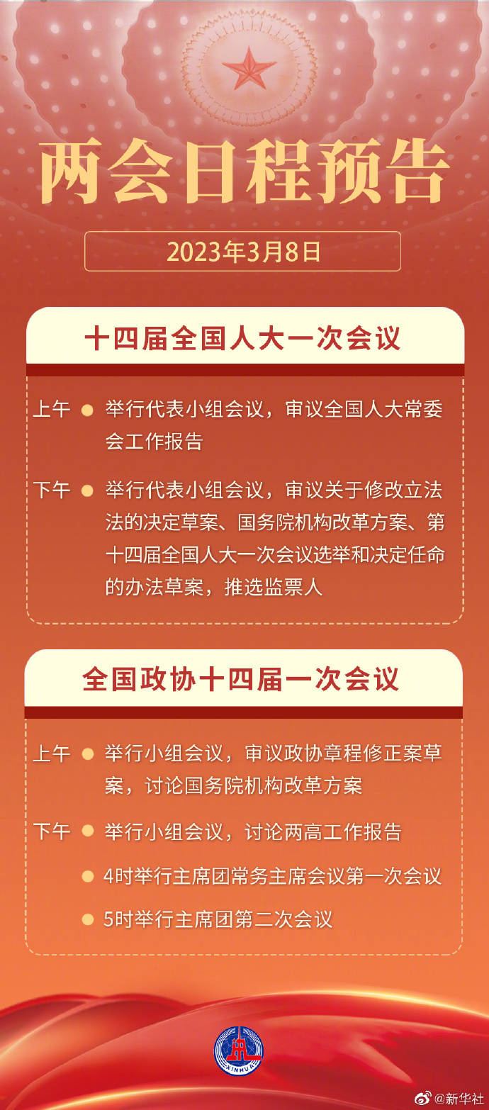 新闻8点见丨今日两会日程预告；“三八”国际妇女节来了 全文 新华社 会议